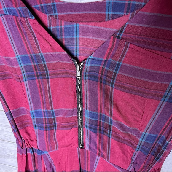 Volcom Red Blue Plaid Short Sleeve Skater Mini Dress - Picture 3 of 7